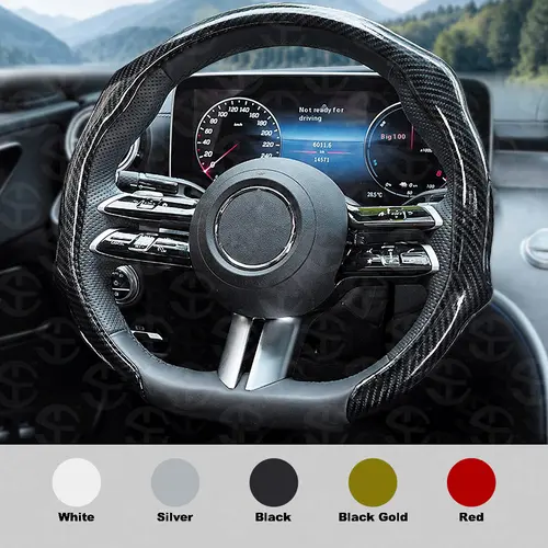 SUPEREVER Men's Laser Carbon Fiber Pattern Steering Wheel Cover 15" Universal Fit Quick Turn Non-Slip Grip Ultra-Thin Design Quick Install for All-Season Use, Car Steering Wheel Insert Accessories, Cars Accessories, Auto Accessories