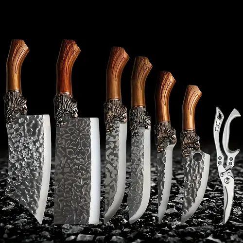 7-Piece Durable Stainless Steel Kitchen Knives Set with Ergonomic Design, High-Quality Sharp Blades, 7-Knife Variety for Home Cooking Meat & Vegetable Cutting, Easy Rinse Clean, Ideal Block Gift for Halloween & Christmas