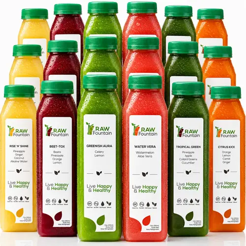 7 Day Juice Cleanse by RAW Fountain, Tropical Flavors, All Natural Raw, Cold Pressed, Detox Cleanse, Great Way to Reset Your Digestive System, 42 Bottles 12oz