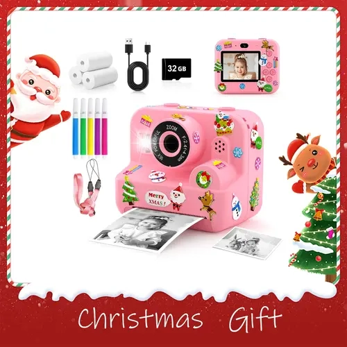 Instant Printing Camera, 16x Digital Zoom HD Digital Camera with 32GB SD Card, Instant Cameras, Perfect Birthday Gift for Kids