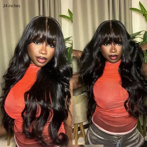 LUVME HD Lace Wig, Loose Body Wave Human Hair with Bangs, Glueless 7x6 Pre-Cut Closure for All-Day Comfort, Glueless Wigs, Loose Waves, Daily Wear, 7X6 Closure, Bang Human Hair Lace Closure Wigs