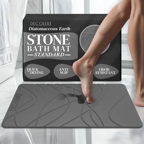 DECOLURE Rectangle Solid Diatomaceous Earth Stone Bath Mat - Quick-Dry, Anti-Skid Home Supplies, Odor-Resistant, Easy to Clean, Modern Minimalist Mat for Bathroom & Kitchen - Includes Non-Slip Pads, Ideal Gift