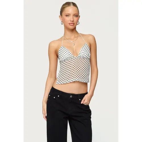 Polka Dot Backless Chiffon Top