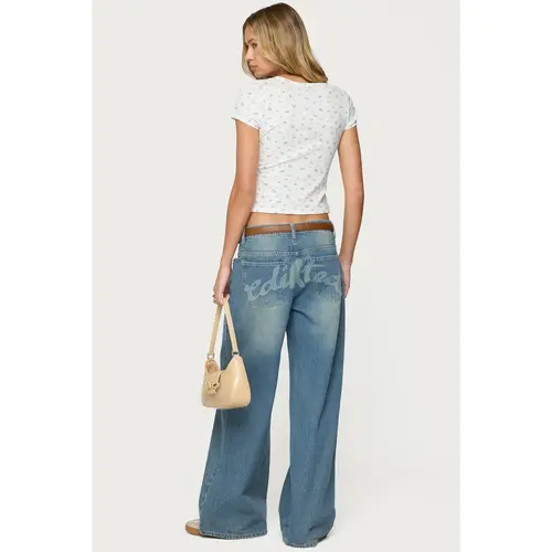 Graphic Vintage Washed Low Rise Baggy Jeans