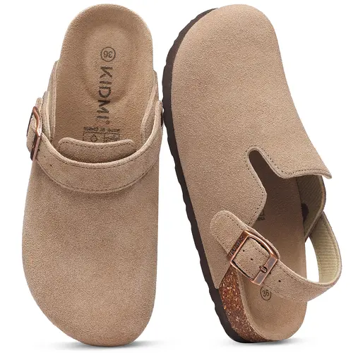 KIDMI Classic Women's Suede Clogs Unisex Men Clogs with Adjustable Strap Cork Footbed Leather Mules