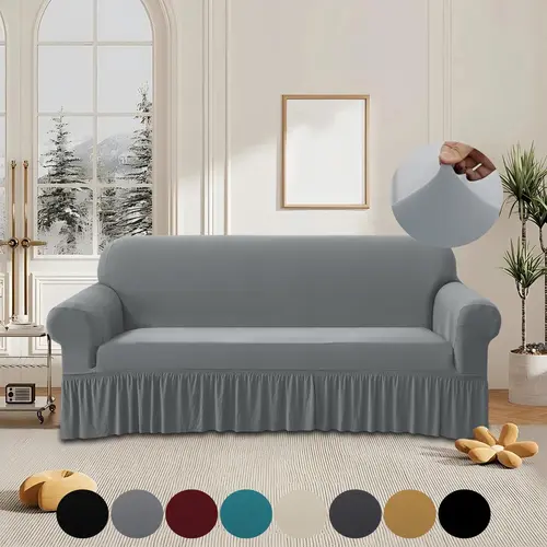 Solid Color Stretch Sofa Slipcover, Removable Washable Slipcovers For Couches And Sofas, 1 Count Dustproof Elastic Couch Protector, Sofa Protective Cover for Home & Living Room