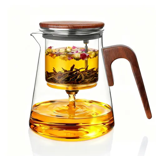ZENS Magnetic Tea Pot, Enchanted Glass Teapot with Infuser and Magnetic Suction Lid for Mess-Free Loose Tea Diffusers, Walnut Wood Handle, Tea Lovers Gifts-27oz,sohochic