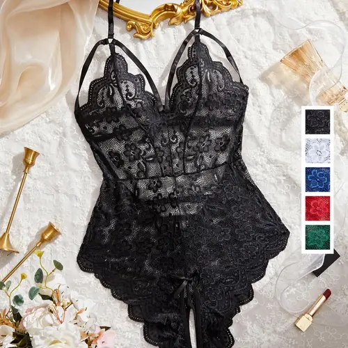 Women's Solid Color Sexy Lace Body Suit Lingerie Bodysuit, Fashion Comfy Breathable Lingerie for Daily Wear, Women's Lingerie for All Seasons, Fashionable Bodysuits, Bodysuit Clothes