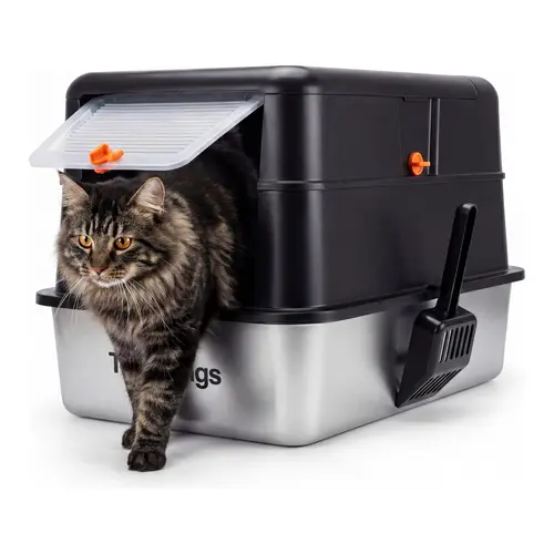 TOPYANS Stainless Steel Extra Large Cat Litter Box with Lid High Side Enclosed Design Leak Proof Easy to Clean for Cats and Big Cats,sohochic