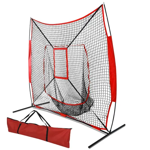 Segawe Portable Baseball Softball Practice Net Training Set - Lightweight Hitting Tee BaseballEquipment, 7x7' w/ Strike Zone, 11.68 lbs, Stable Rubber Legs, Collapsible Frame, Polyester & Leather Build, Outdoor-Fit, Multi-Size Hitting/Pitching Aid,sohochi