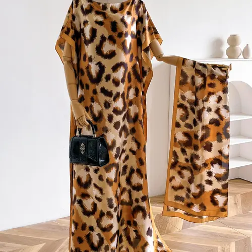 Elegant Leopard Print Shawl Set With Scarf, Casual Loose-Fit Scarf for Women, Sun Protection Beach Accessory, All-Season Fashion, Fashion Shawl Wrap