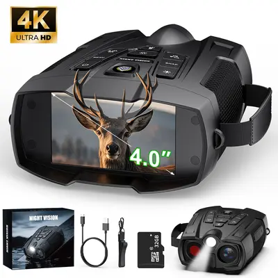 4.0" HD Screen Infrared Night Vision Binoculars with 32GB SD Card, 5000mAh Rechargeable Battery, Motion-Detected Cam, Photo-Video Recording, Dad's Gift for Boating, Bird Watching, Nature Exploration