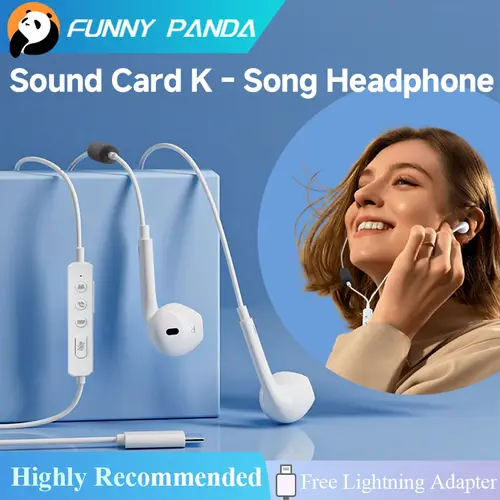 FunnyPanda Wired Recording Headphones with Built-in Earphone Monitoring, Reverberation, Motor, Multi-Device Compatibility, Top Sound Quality, Karaoke Microphone & Audios for Edit - Portable Karaoke Solution, Sound Card