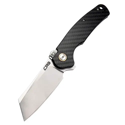 CJRB Crag Recoil-Lock Tactical Knife - Cleaver-Style Foldable EDC Pocket Knife with Stonewash AR-RPM9 Steel Blade, Carbon Fiber Grip, Ambidextrous Thumb Open, for Men’s Hiking Survival, Father’s Day Gifts, Survival Gear, Tactical Knives, Adults,toolupgrad