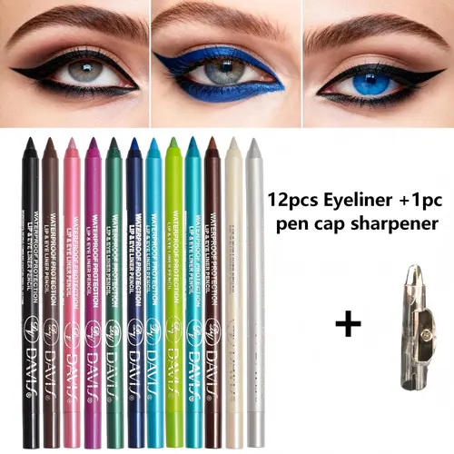 12-Piece Colored Eyeliner Pencils Set - Metallic, High Shine, Smooth, Glitter Liner, Water-Resistant, Pearl Effect, Shimmery, Gothic Makeup, with Lipliner Gloss Pen - Back to School Beauty, Birthday Gift (Single Item)