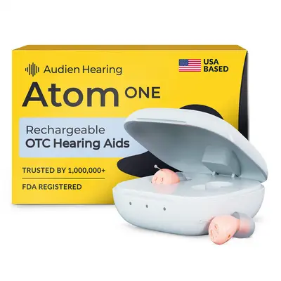 Audien Atom ONE OTC Hearing Aids for Adults – FSA/HSA Eligible | Discreet In-Ear Sound Amplification, Rechargeable, No Prescription Required