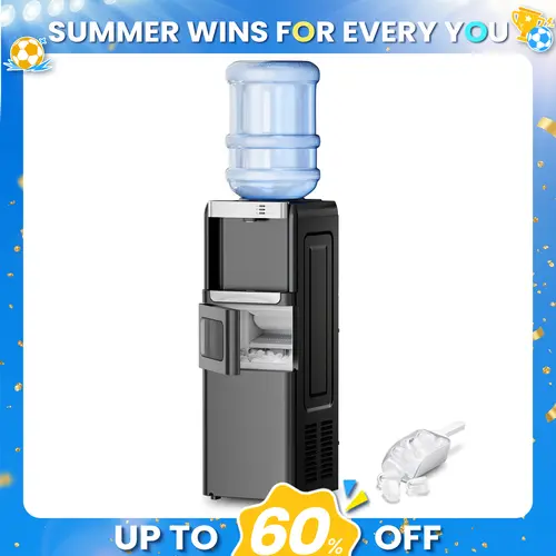 Antarctic Star 3-in-1 Hot & Cold Water Dispenser with Built-in Ice Maker, Chiller System, 3-5 Gal Bottle Compatibility, Child Safety Lock, 3-Temp Light Cues, Black Kitchen Appliance