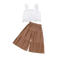 Toddler Baby Girl Summer 2Pcs Outfits Ribbed Sleeveless Vest Top+ Wide Leg Jeans Set 1-5 Years