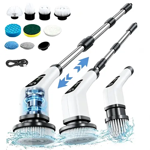Electric Spin Scrubber, Cordless Waterproof Bathroom Cleaning Brush, 5 Adjustable Speeds, 9 Replaceable Brush Heads, USB Rechargeable & Extendable Handle for Shower, Grout, Tile, Tub, Kitchen & Floor .sohochic