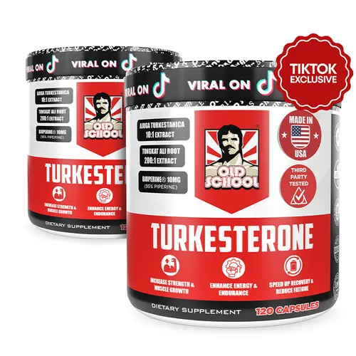 2 Pack Old School Labs Turkesterone for Men with Tongkat Ali & BioPerine - Supports Men’s Fitness, Performance & Vitality Support, 240 Capsules