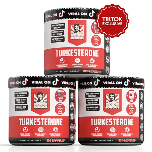 3 Pack Old School Labs Turkesterone for Men with Tongkat Ali & BioPerine - Supports Men’s Fitness, Performance & Vitality Support, 360 Capsules
