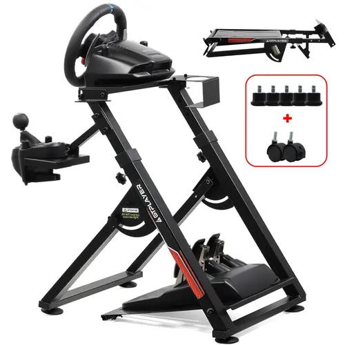 GTPLAYER Sim Racing Wheel Stand - Sturdy Carbon Steel Metal Frame Console Accessory for Logitech G25,G27,G29,G920,G923 & Thrustmaster T330TS, Wired Gaming Controller Mount for Gaming Stuff (Pedals Not Included)