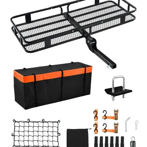 【toolupgrade】VEVOR 500lb Folding Frame Steel Mesh Metal Hitch Cargo Carrier with Cargo Net, Automotive Car Accessory for Rear Racks