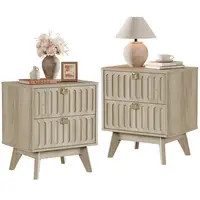 【SohoChic】SICOTAS Set of 2 Wide Oak Wood Modern Nightstands with Drawers - Gold-Handle Charm Bedside Cabinet, Large Indoor End Table for Bedroom Storage