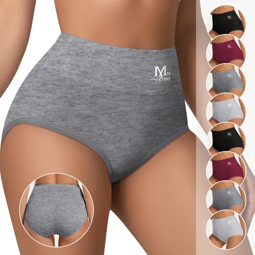 Morelect Women's Breathable Cotton High-Waisted Tummy Control Brief Panties - 5/8/10-Pc Chafe-Free Seamless Value Set, Soft Fit Panty, Minimalist Solid Basic Casual Underwear, All-Day Comfort, Year-Round Wear, Mother's Day Gift