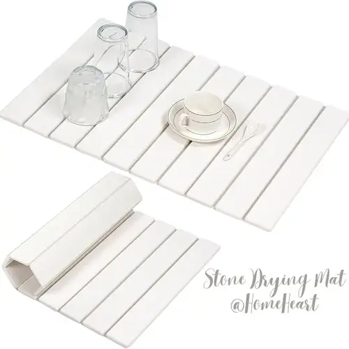 Large Diatomaceous Earth Dish Drying Mat - 24" × 16"  for Kitchen Counter, Super Absorbent, Heat Resistant Dish Drying Mats, Eco-Friendly Diatomaceous Earth Stone Rack Tableware Mat ( White Marble) Coasters Stainless Steel Kitchenware