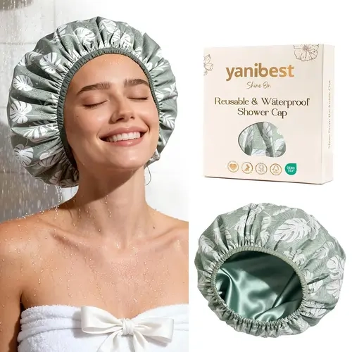 YANIBEST Women's Chic Satin-Lined Shower Cap - Reusable Waterproof Double-Layer Cover, One-Size Extra Large with Soft Elastic Hugs Securely, Moisture Seal, Easy to Fit for Long Hair & Braids, Selfcare Accessory, Long Hair Users,sohochic