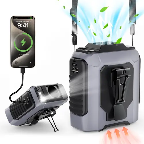 PADOX 10000mAh Portable Waist Clip Fan, 4-in-1 Wearable Personal Fan with 5 Speeds up to 15000RPM, USB Rechargeable Hands-Free Belt/Neck/Desktop Fan with LED Light for Outdoor Work, Camping & Travel Multifunctional Fan #SummerWins #DealsForYouDays tiktoks