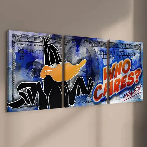 Daffy Duck Money Themed Creative Animal Design Poster, Wooden Framed Canvas Painting, Modern Wall Art for Home Living Room and Bedroom Decor, Decorative Artwork, Decoration Items