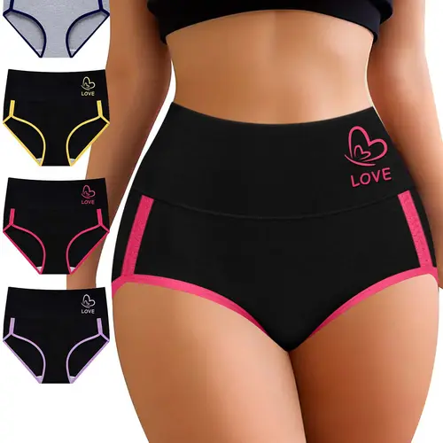 Butterfly & Letter Print Panty Soft Breathable Comfortable Knicker for Daily Wear Women's Underwear for All Seasons Fit Athletic High-Waisted Design Polyester/Elastane Blend,mothersdaygift.