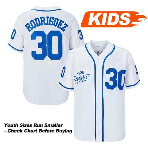 Boys' & Girls' Stitched The Sandlot Movie Baseball Jersey - #30 Benny The Jet Rodriguez, #5 Michael Squints, Lightweight Button-Up Short-Sleeve Active Top, S-XL, Summer Game Day Gift, Professional Sports Clothing