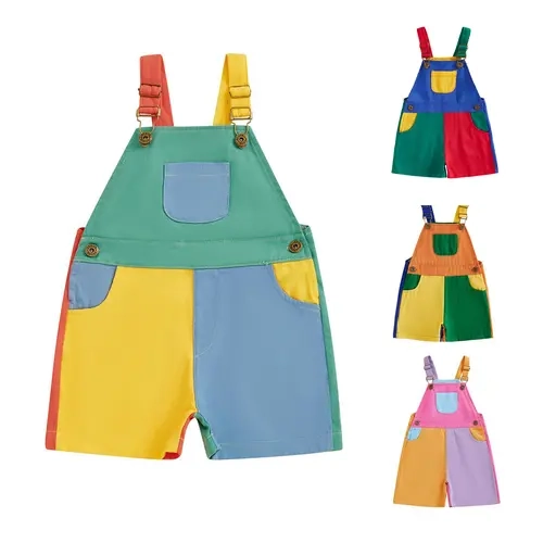 90's Style Toddler Overalls Shorts Babby Boy Girl Suspender Romper Contrast Color Sleeveless One Piece Jumpsuit Casual Shortall with Adjustble Shoulder Strap #Summervibes