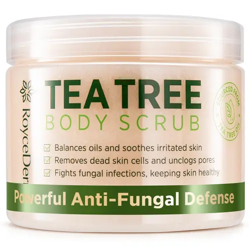 Roycederm Tea Tree Body Scrub - 12oz Exfoliating Body Care Products Cleanser, Extra Strength Pre-Wash for Fungal Concerns, Dead Sea Salt & Tea Tree Oil Foot Dead Skin Remover with Oil Control & Skin Repair