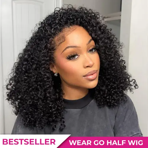 ISEE HAIR Invisible Hairline Wear Go Kinky Curly Half Wig InvisiFit Strap Glueless Human Hair Wigs No Lace Seamless Flip Over Wig With Draw-strings Updo Down Style Beginner-friendly #SoHoChic #TikTokShopBackToSchool