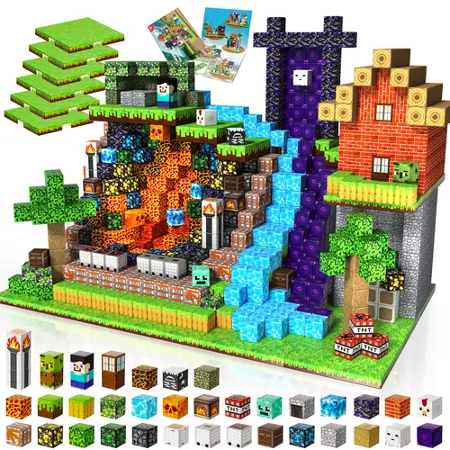200PCS Magnetic Building Blocks with 6 Base Plate, Magnetic Blocks Cubes for Kids Ages 4-8, Stacking Magnet Blocks STEM Building Toys for Boys Girls Ages 3 4 5 6 7 8-12 Christmas Birthday Gifts