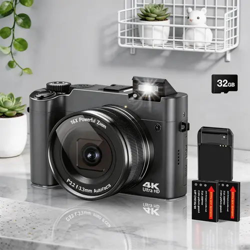 CAMKORY 4K Digital Vlogging Camera for Travel, Outdoor Photography and Vacation Videos, 64MP Camera with Dual Lens, Autofocus, Anti-Shake, 16X Zoom, 32GB Card, A Battery, Compact Camera for Beginners, Digital Cam, Contentcreator #Summervibes #Summerwins