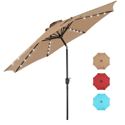 Sweetcrispy 10ft Wide Shade Patio Umbrella - 32 LED Solar Lights, UV-Resistant, Tilt & Crank Function - Large Patio Shade Umbrellas for Backyard Deck