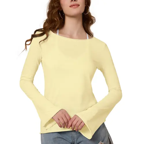 FAIABLE Lightweight Semi-Sheer Long Sleeve Blouse for Women with Bamboo Texture Rolled Edge Design, Off Shoulder Elegant Fit, Subtle Flare Cuff, Stylish White Casual Sun Shirt – Breathable Slim Fit Summer Top for Beach, Office, or Daily Wear