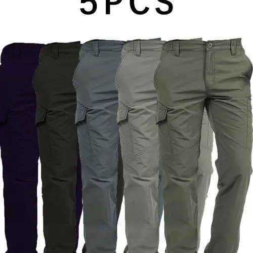 5PCS Sporty Men's Flap Pocket Waterproof Cargo Pants, Regular Fit Sport Quick Drying Jogger Trousers,  Pants for Men, Men's Joggers for All Seasons