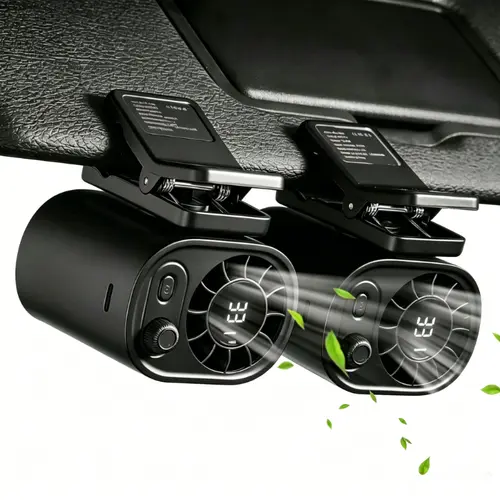 Joytutus Compact Car Clip On Mini Fan 360° Rotation, 100 Speed Stepless Speed Adjust, Adjustable Battery (1800mAh/3000mAh Rechargeable), LED Light Display, Button Control, USB Port, Summer Personal Car Accessory