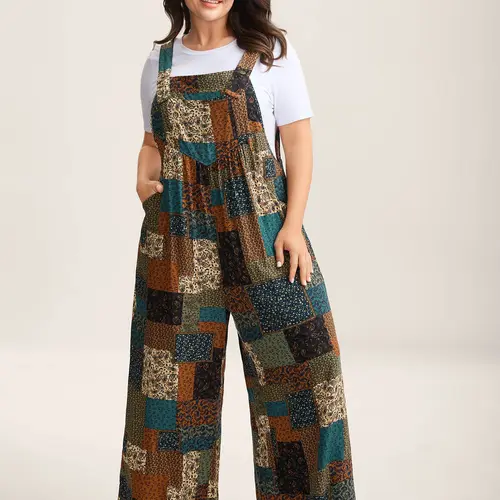 BloomChic Plus Size Strapless Paisley Jumpsuit [M-6X] - Women's Stylish Boho Rayon Overalls with Pockets, Sleeveless Fitted Summer Vacation Outfit, Clothes for Women, SohoChic
