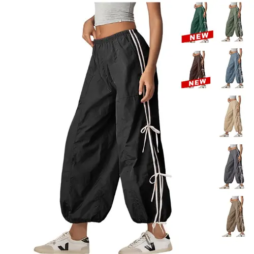 UANEO Women's Parachute Style Elastic High Waist Full Twist Hiking Cargo Pants with Adjustable Cuffs Womenswear Casual Bottom SummerVibes