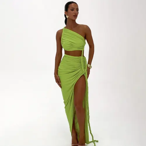 Women's 2026 New Elegant Asym Braid Straps Sleeveless Long High Slit Maxi Dress, Polyester Blend Machine Washable Casual Dresses, Holiday Party Outfits