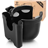 BUNDLEPRO 2-in-1 Universal Stroller Cup Holder with Mobile Phone Storage Rack, 360-Degree Rotatable Drink Holder for Strollers, Bike, Wheelchair (Fits Most Cups)