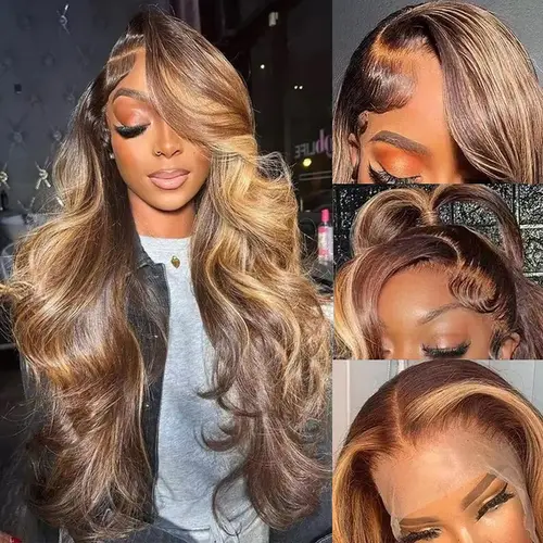 Ombre Highlight 13x6  Lace Front Wigs 180% pre plucked  Human Hair with Baby Hair Honey Blonde Body Wave Lace Frontal Human Hair Wigs