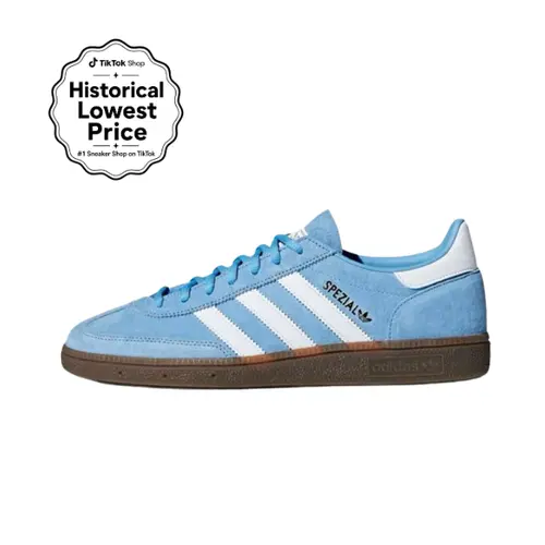 Adidas Handball Spezial Vintage Women's Youth Sneakers - Light Blue Cloud White, Soft Suede, Stripes, Gum Sole, Retro Daily Walking Active Sports Shoes
